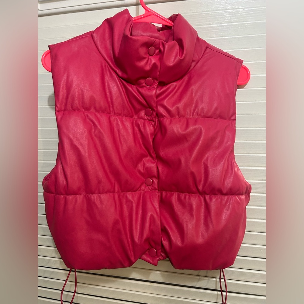 Pink Pleather Puffer Vest